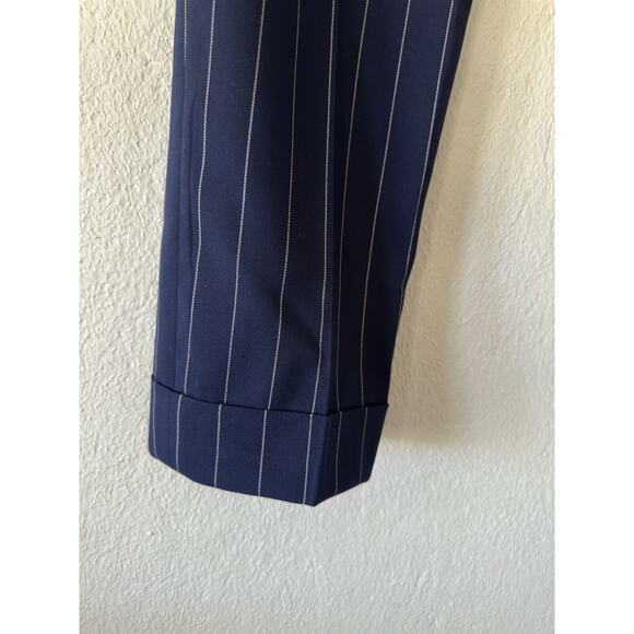 Lauren Ralph Lauren Black Label Pleated Navy Pinstripe Cuffed High Waist Sz 4 - Picture 4 of 14
